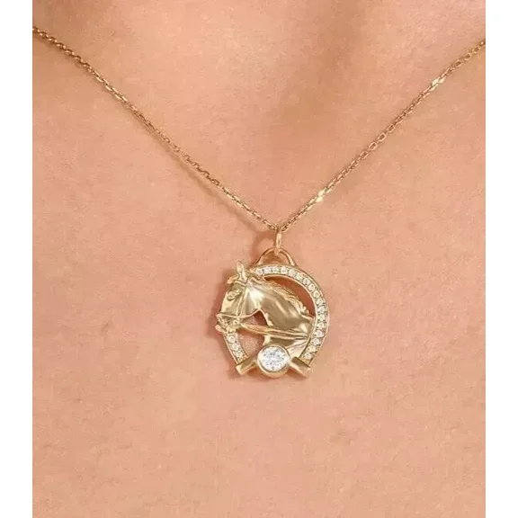 Women's Horse Pendant 2Ct Round Cut Lab Created Diamond 14K Yellow Gold Plated