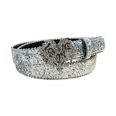 lanema Blingbling Waist Belt Heart Buckle Silver Glitter Belt Stage Shows Punk Waist Chain Grunge Stunning Glitter