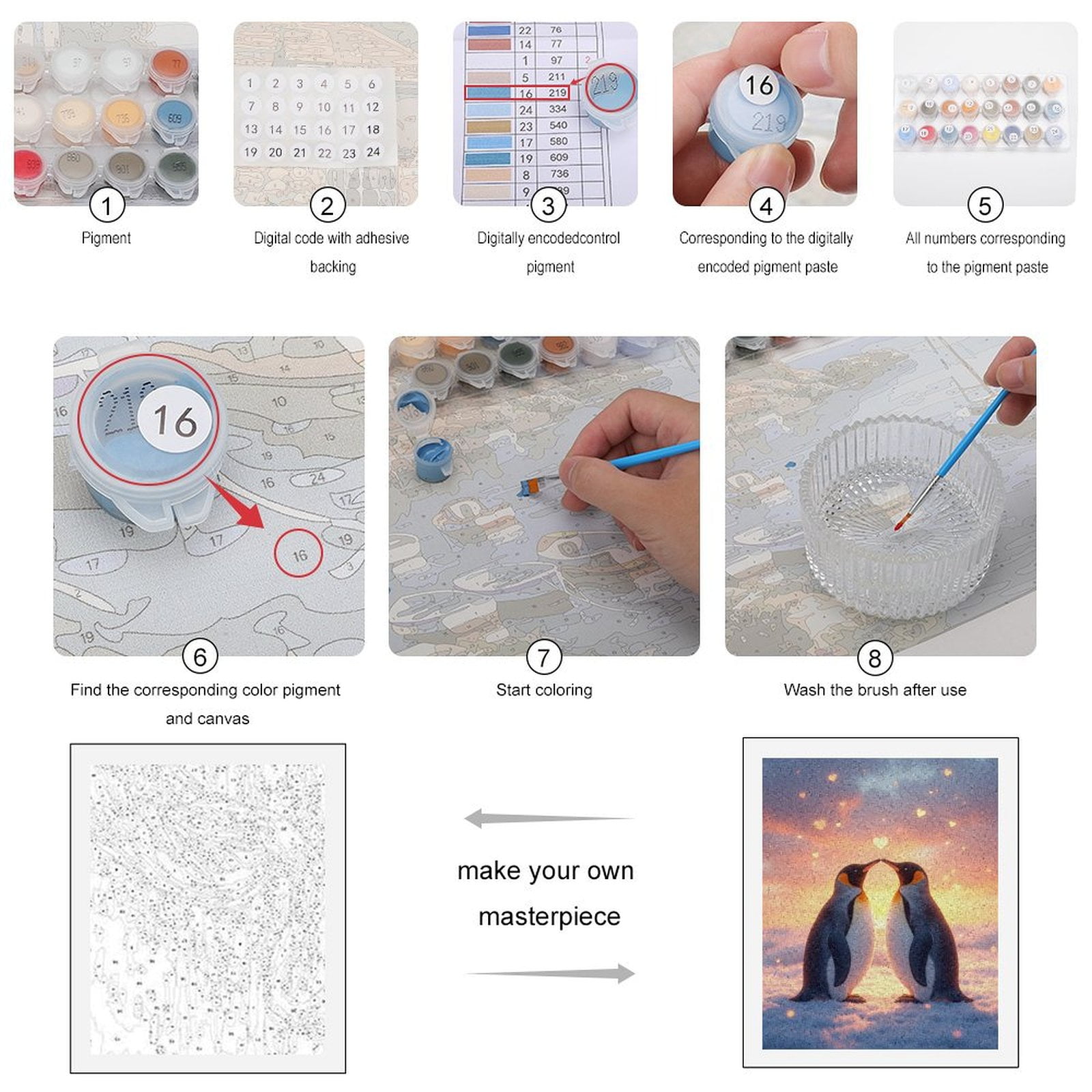 Paint by Numbers Kit for Adults, Penguins Sunset Love Hearts Snow Paint by Numbers, Easy Paint by Numbers Kit for Adults Beginner, DIY Adult Paint by Number Kits on Canvas, Home Decor