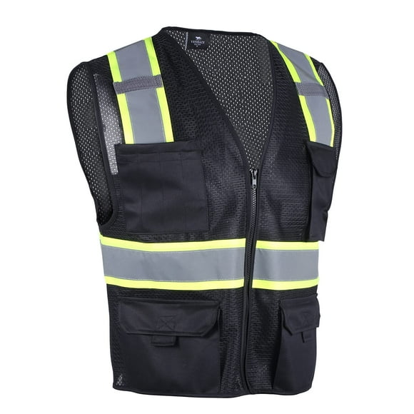 Vendace Hi Vis Safety Reflective Mesh Vest For Men Ansi Class 2 High Visibility Vest With 8 Pockets And Zipper(Black M)