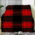 thumbnail image 2 of 1pc, Plaid Flannel Throw Blanket, Warm Soft Cozy, Red & Black Checkered, Versatile for Sofa, Bed, Car, Office, Camping, Travel, All-Season Gift, Polyester, Digital Print, 2 of 6