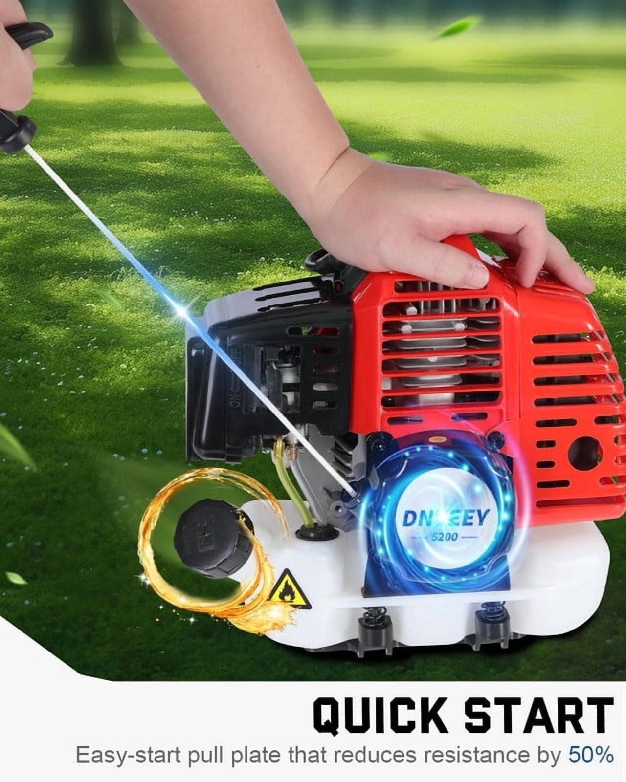 YNCE 52cc 2-Stroke Gas Powe Weed Eater, Grass Trimmer 2 in 1 Weed Wacker 2.2KW 8500RPM Multi-Functional Gas String Trimmer for Home Garden