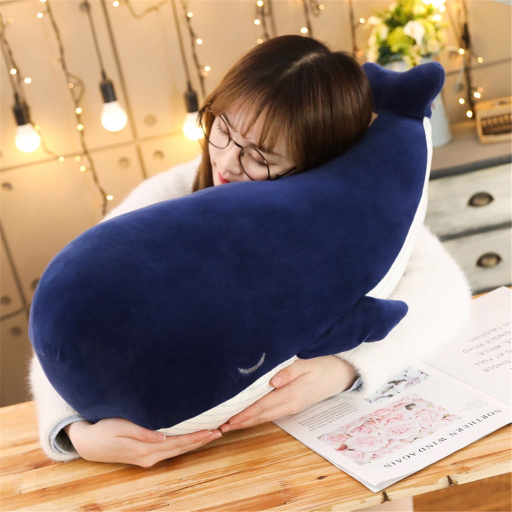 Whale Doll Pillow Plush Stuffed Soft Pillow Doll Cartoon Blue Whale Toy For Kids 