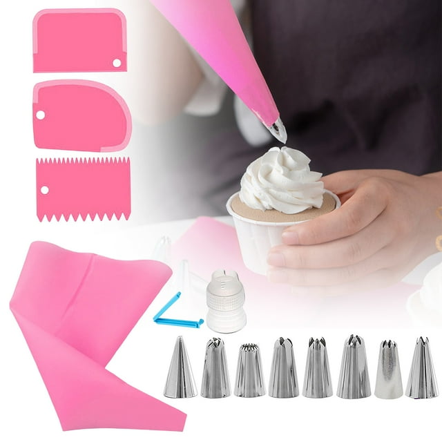 Cqxid Kitchen Storage Package Under $5 Home & Garden Bakeware 14 Piece Kit – Stainless Icing Nozzle Tips & Piping Bags Set For Baking Cupcake Cookie – Decorating Tools