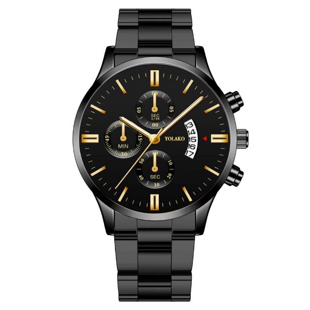 Relojes de hombre con calendario de seis agujas y tres ojos de moda empresarial, correa de acero para hombre.