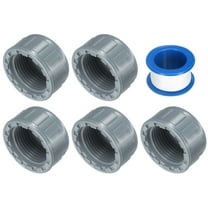 5Pack 3/4 Inch PT Female Thread Pipe Fitting Cap, Cleanout Water Drain End Caps, Pipe Plug Socket Fittings with Tape for Water Heater Supply Lines, Plumbing, Gray