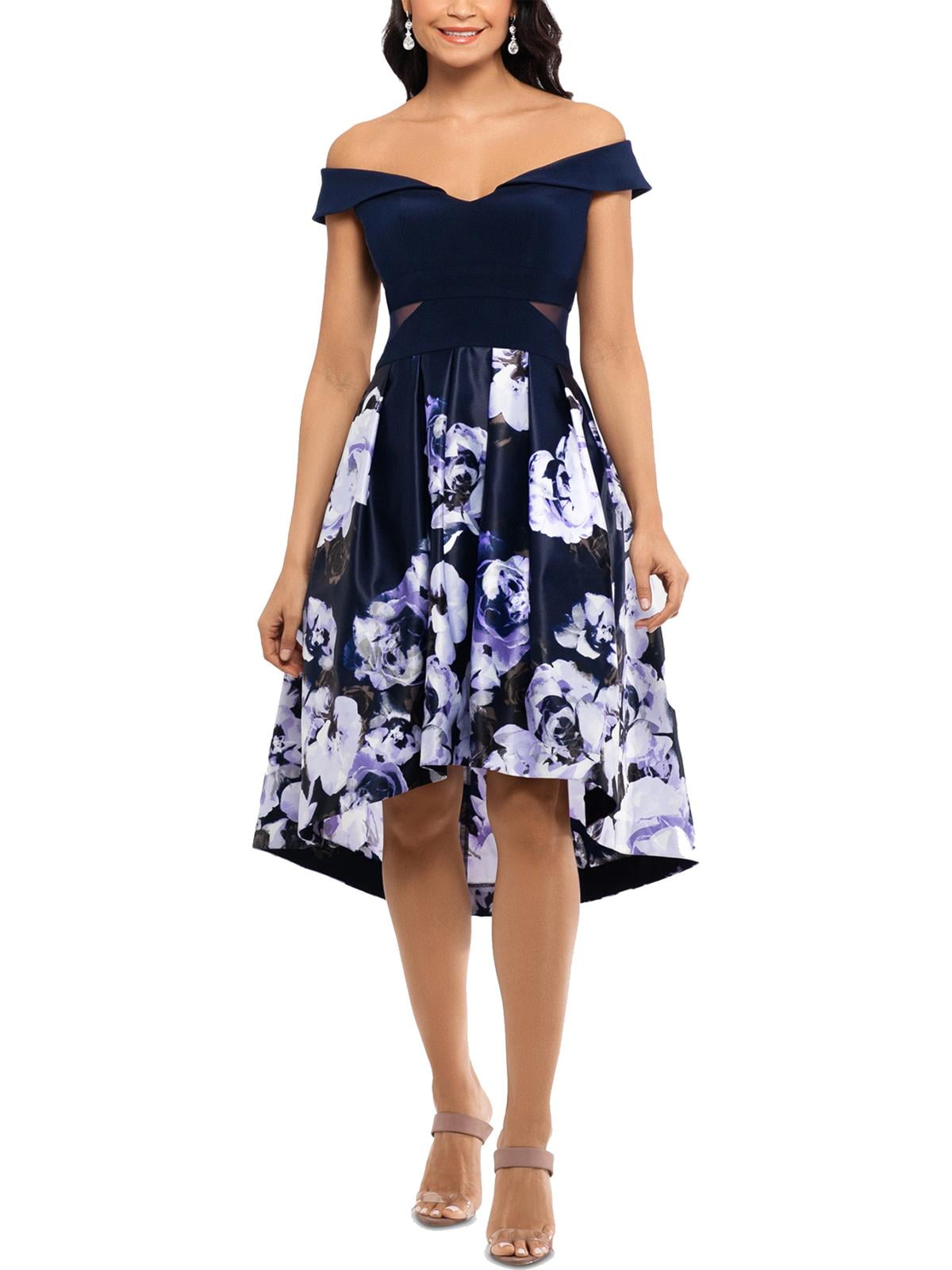 xscape strapless ruffle flounce dress