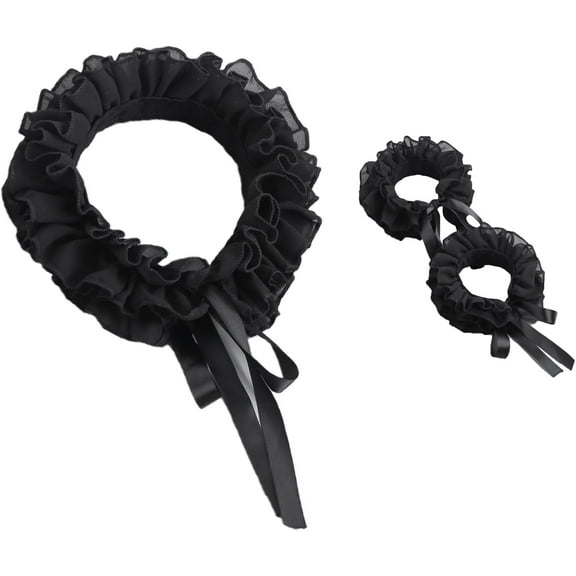 Victorian Neck Ruffle Collar and Cuff Set Renaissance Organza Layered Clown Choker Neck Collar for Women Girls