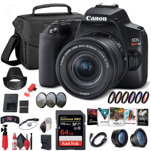Canon EOS Rebel SL3 Appareil Photo Reflex Numérique avec Objectif 18-55mm (Noir) (3453C002) + 64 Go + Plus