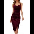 thumbnail image 1 of Vestido de Terciopelo para Mujer, Escote Vuelto, Espalda Descubierta, Fruncido, Ajustado, para Club, Midi. Vino Tinto XL, 1 of 8