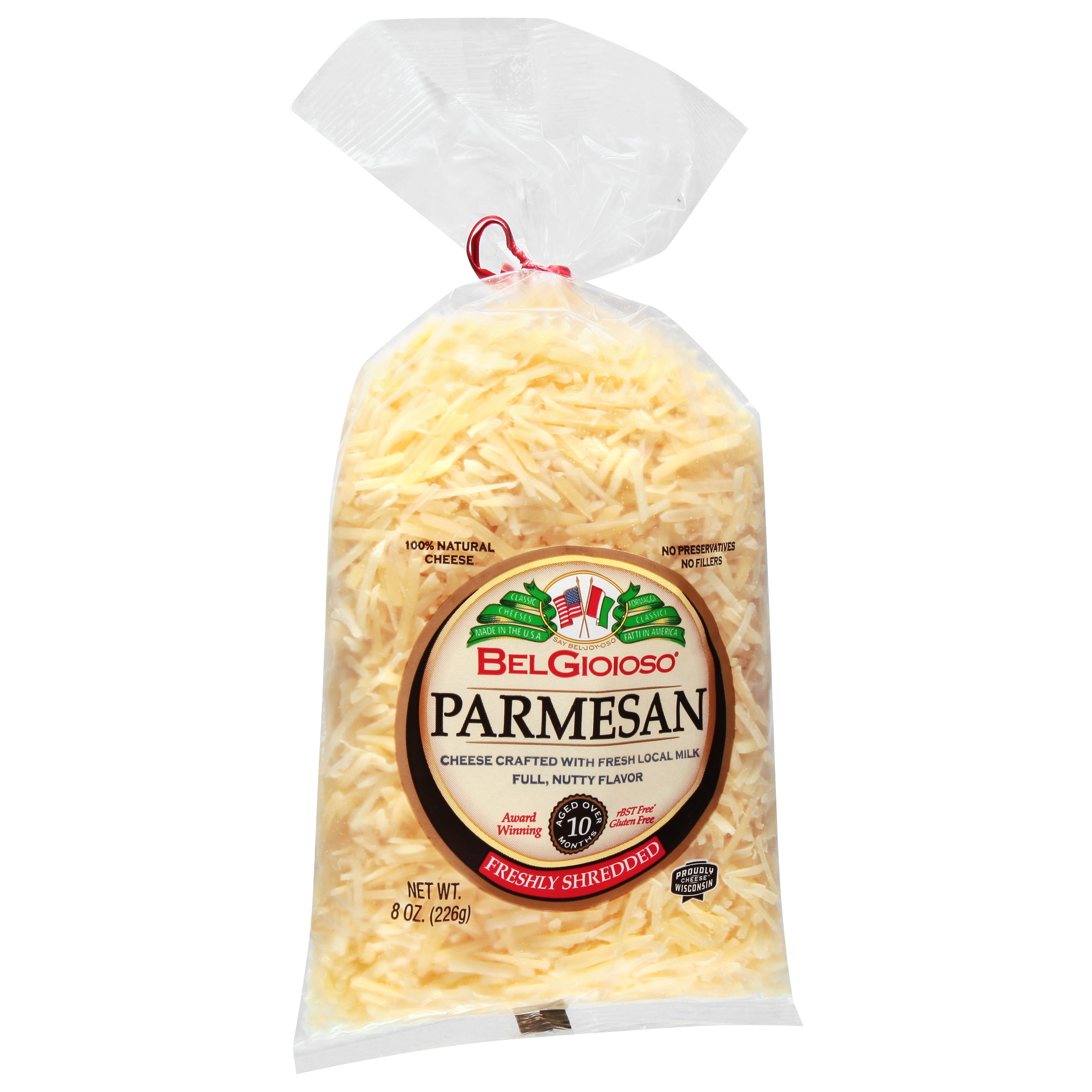 BelGioioso Freshly Shredded Parmesan Cheese, Refrigerated 8 oz Plastic Bag