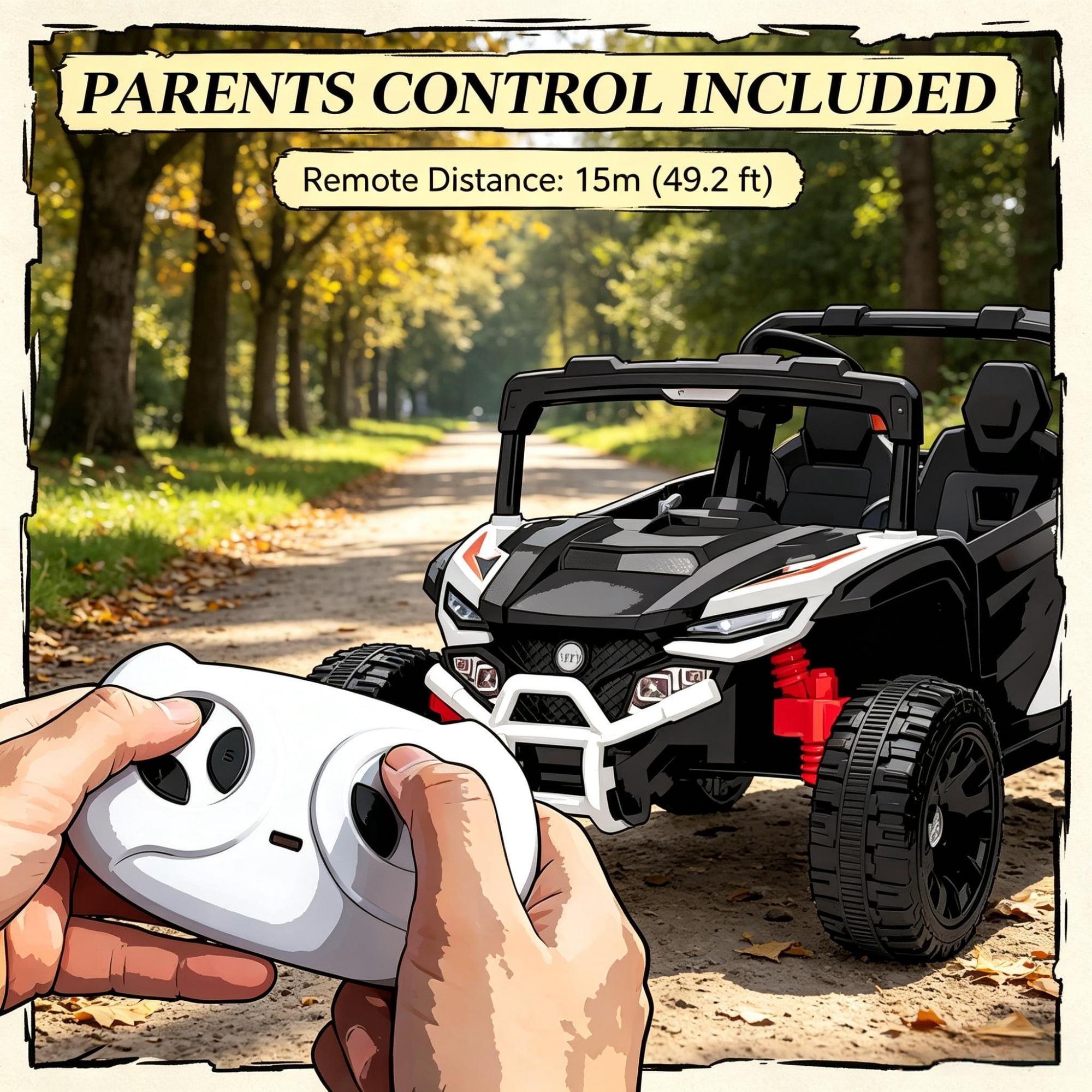 12V Electric Kids UTV Ride On Truck: Battery Powered with Rear Suspension, Parental Remote for Toddlers 3-5Y, White