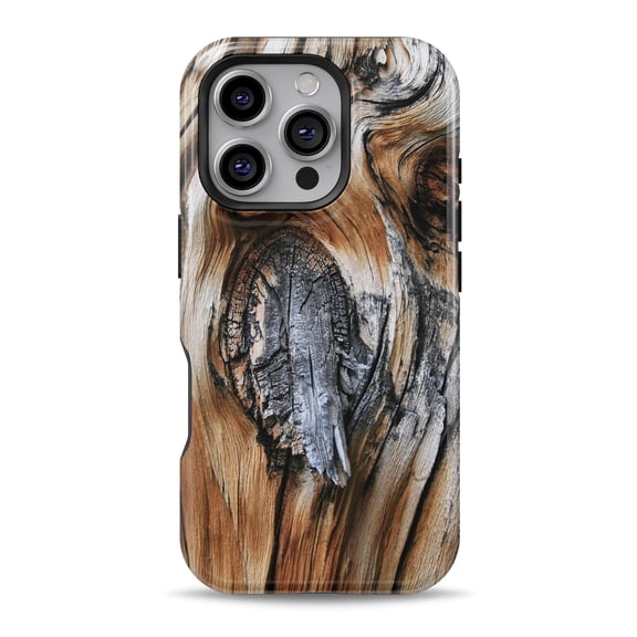 DesignSkinz Scratch-Resistant Hard Slim Case Compatible with iPhone 16 (Compatible with MagSafe) - Raw Aged Knobby Wood