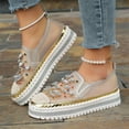 thumbnail image 4 of LOVZFMLL Women's Flat Shoes Fashion Rhinestone Slip On Sneakers Casual Comfort Chunky Walking Shoes Glitter Bling Loafers Beige 5, 4 of 8