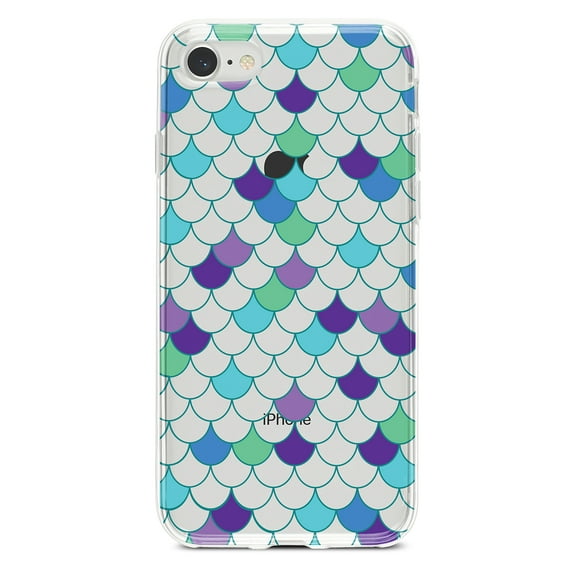 DistinctInk Clear Shockproof Hybrid Case for iPhone 7 8 SE (2020 Model) 4.7" Screen TPU Bumper Acrylic Back Tempered Glass Screen Protector - Mermaid Scales