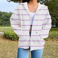 thumbnail image 2 of Htigea Women's Striped Hoodies Full Zip Up Long Sleeve Drawstring Hooded Sweatshirts Fall Outdoor Active Coats with Pockets White M, 2 of 5