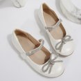 thumbnail image 3 of Rexoro Girls' Mary Jane Flats Kids Sparkly Rhinestone Bow Dress Shoes Princess Girls Shoes for Wedding Party Ivory 11 Little Kid, 3 of 6