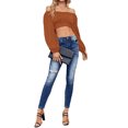 thumbnail image 4 of Solid Color Long Sleeved Women Off Shoulder Crop Tops Sexy Blouse, 4 of 5