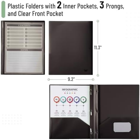 - Black Plastic Folders with Pockets and Prongs, 24 Pack, Letter Size, Black Flexible Plastic Folders with Prongs, Clear Front Pocket and Card Slot