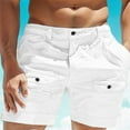 thumbnail image 2 of Mens Gym Shorts Male Solid Color Summer Beach Button Pocket Elastic Waist Breathable Men's Running Shorts White M, 2 of 4