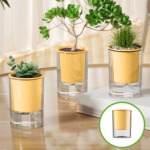 Maceta con riego automático | Maceta hidropónica para suculentas | Diseño geométrico moderno | Decoración de escritorio de plástico para el hogar y la oficina
