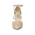 thumbnail image 6 of BLISSFUL STEP Women's Pointed Toe Cross Strap Block Heels Pumps Beige 8.5, 6 of 7