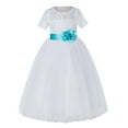 thumbnail image 2 of Ekidsbridal Girl Pageant Flower Girl Dress - White Lace Short Sleeve with Bow Sash LG2T-A (Size: 2-12), 2 of 3