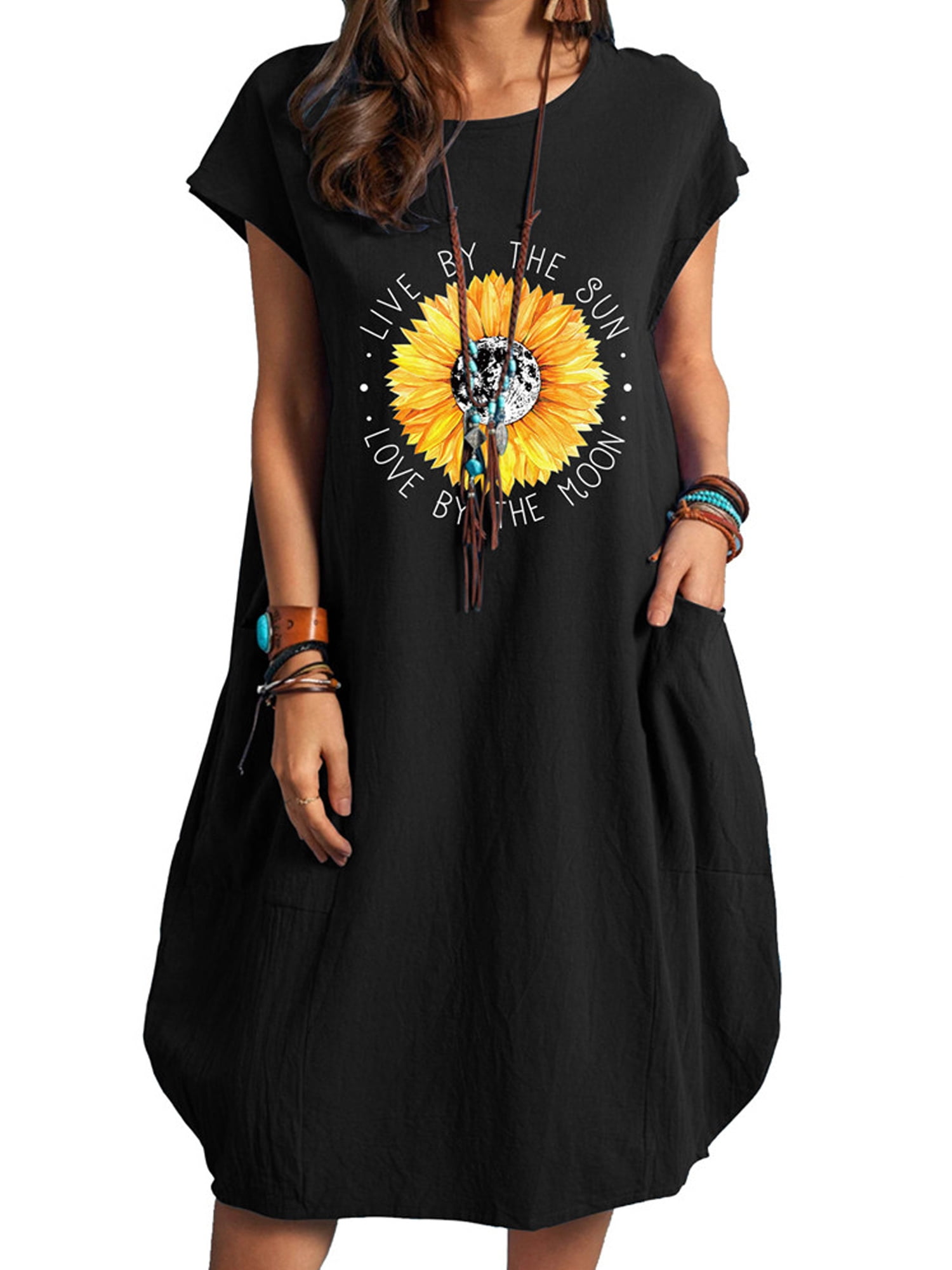 Other-sey Women Dress Vintage Casual Summer Short Sleeve Knot Cover Up Tops Sunflower Print Strap Midi Dress Pleated Dresses Other-sey Women Dress Vintage Casual Summer Short Sleeve Knot Cover Up Tops Sunflower Print Strap Midi Dress Pleated Dresses