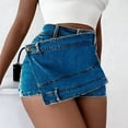 thumbnail image 6 of Deliqiba Women Jean Denim Skort Sexy- High Waisted Asymmetrical Short Mini Short Dark Blue XL, 6 of 7