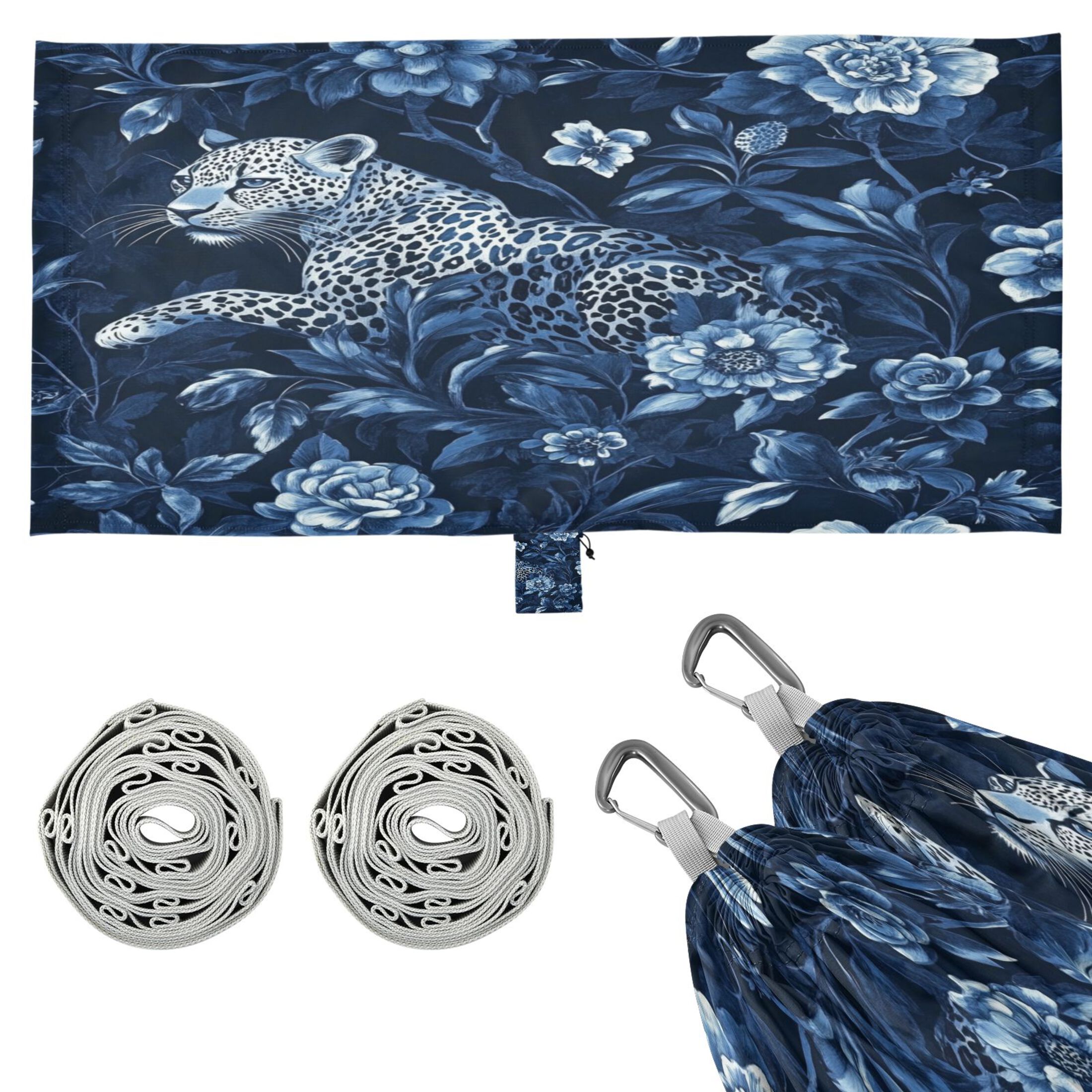 Hammock Camping Hammock Nylon Portable Hammock Travel Camping Hammock Dark Blue Flowers and Leopards