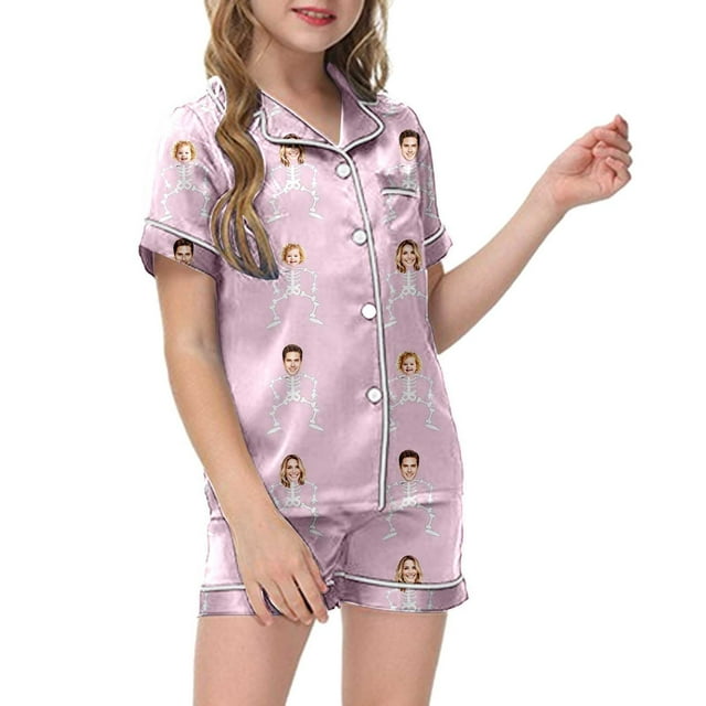 Ensemble de Pyjama Imprimé Halloween pour Enfants Manches Courtes Boutonné et Shorts