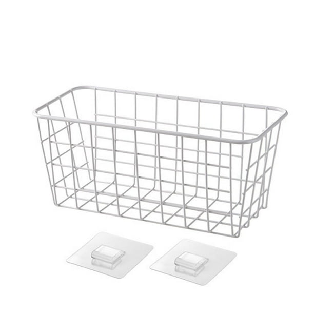 Cesta colgante de alambre metálico, sin necesidad de taladrar, organizador de pared versátil para el dormitorio. Blanco