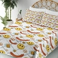 thumbnail image 3 of Ambesonne Emoji Fitted & Top Sheet Set with Shams, Grid Back German Funny Faces, White Mustard Dark Salmon, 3 of 5