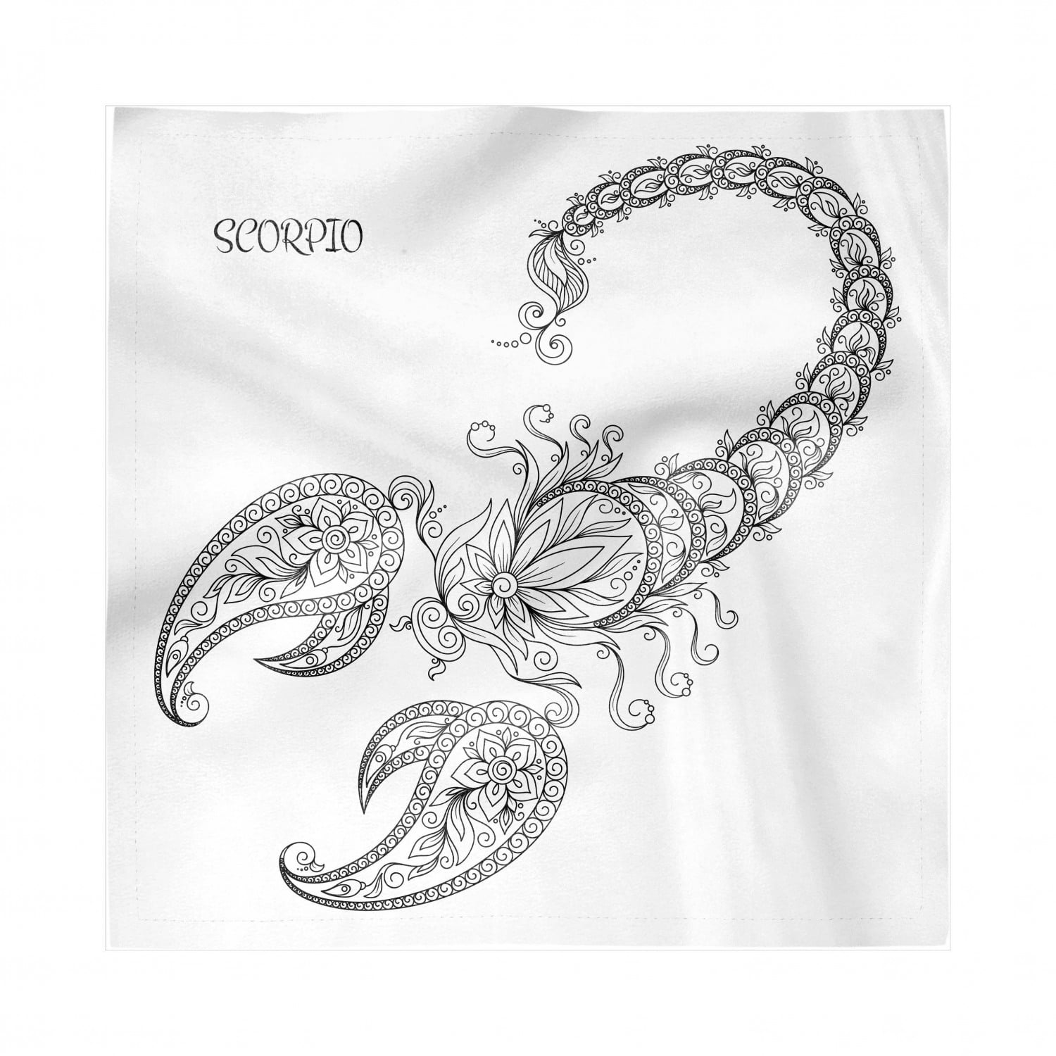 Zodiac Scorpio Decorative Satin Napkins Set of 4, Hand Drawn Line Art