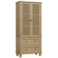 thumbnail image 3 of Homfa Bathroom Cabinet with Rattan Doors, Rattan Linen Storage Cabinet with 2 Drawers, Oak, 3 of 8