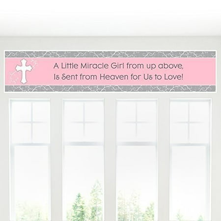 Little Miracle Girl Pink and Gray Cross - Baby Shower Decorations Party Banner