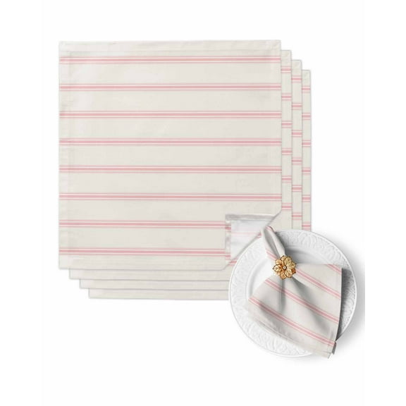 Cloth Napkins Minimalist Pink Stripe on Beige Washable Soft Kitchen Dinner Napkin Set of 4,Modern Pinstripes Line Art Reusable Cocktail Napkins for Wedding Holiday Party Event,20x20In
