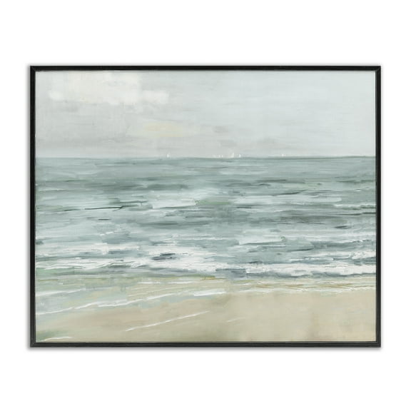 Stupell Industries Brushed Beach Waves Landscape Painting Black Framed Art Print Wall Art, 14 x 11