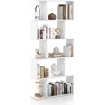 thumbnail image 1 of ZYPPPA 5-Tier Geometric Bookshelf, S Shaped Bookcase w/Anti-Toppling Device, Freestanding Room Divider, Industrial Home Office Decor Wood Open Storage Display Shelf for Living Room (1, White), 1 of 9