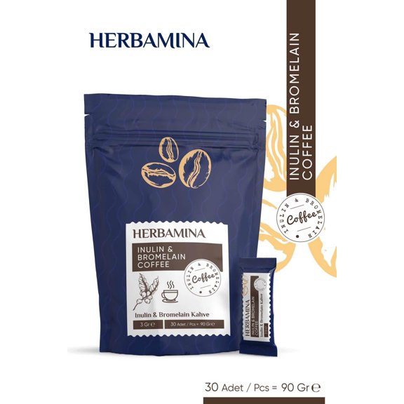 Herbamina Coffee with Natural Plant Extracts – Instant Functional Coffee Blend, 30 Sachets (90g)