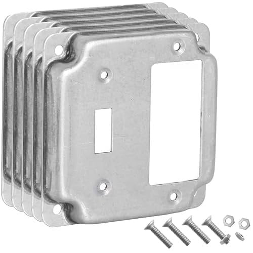 5 Pack Airmont Products 2-Gang Toggle and Rocker Electrical Box Cover - 4 Inch Square 1/2 Inch Raised Galvanized Steel Exposed Work Cover - Surface Mount Junction Box Cover for Mixed Switch Types
