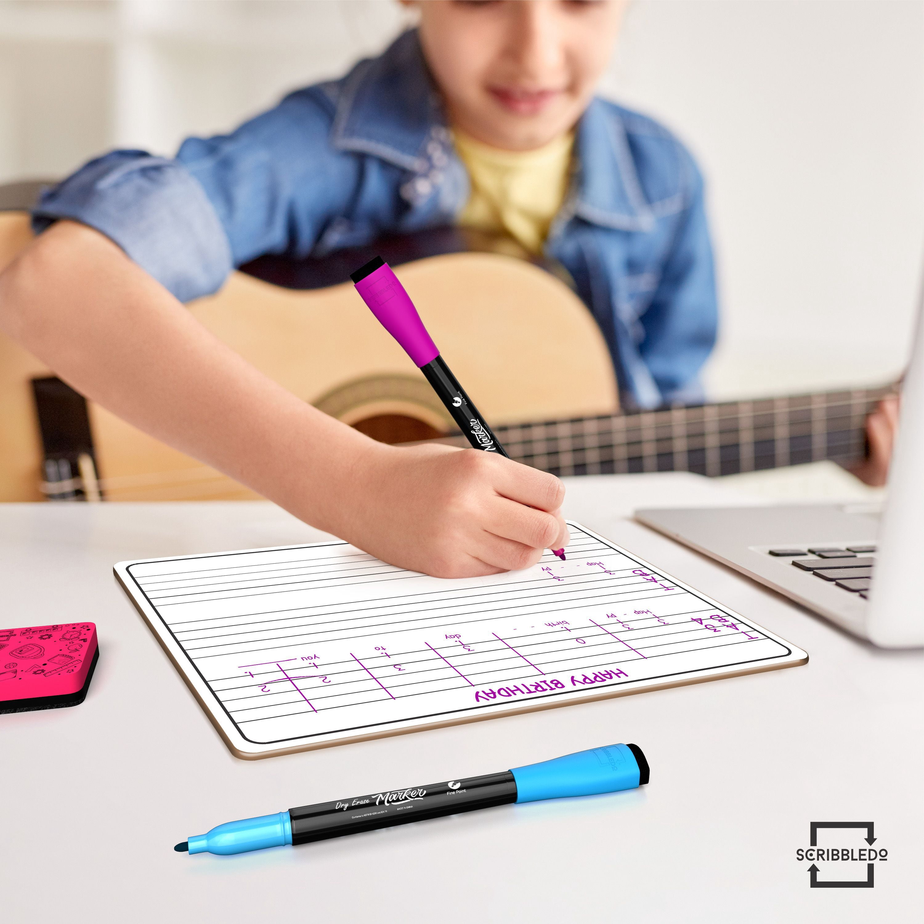Scribbledo 10 Pack Dry Erase Music Staff Lap White Boards 9"X12" l Write Musical Notes and More (Double Sided Whiteboards) Includes 10 Erasers