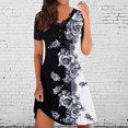 thumbnail image 2 of Dyegold Sundresses for Women Casual Beach - Wedding Guest Dresses for Women V-Neck Short Sleeve Floral Print Lace Trim Midi Sun Dress ​Flared A-Line Swing ​​Dress, 2 of 4