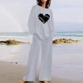 thumbnail image 2 of LYXSSBYX 2 Piece Sets for Women Summer Summer Women's Football Casual Shoulder Sleeved Long Sleeved Round Neck Top/Loose Straight Tube with Pocket Long Pants Set, 2 of 4