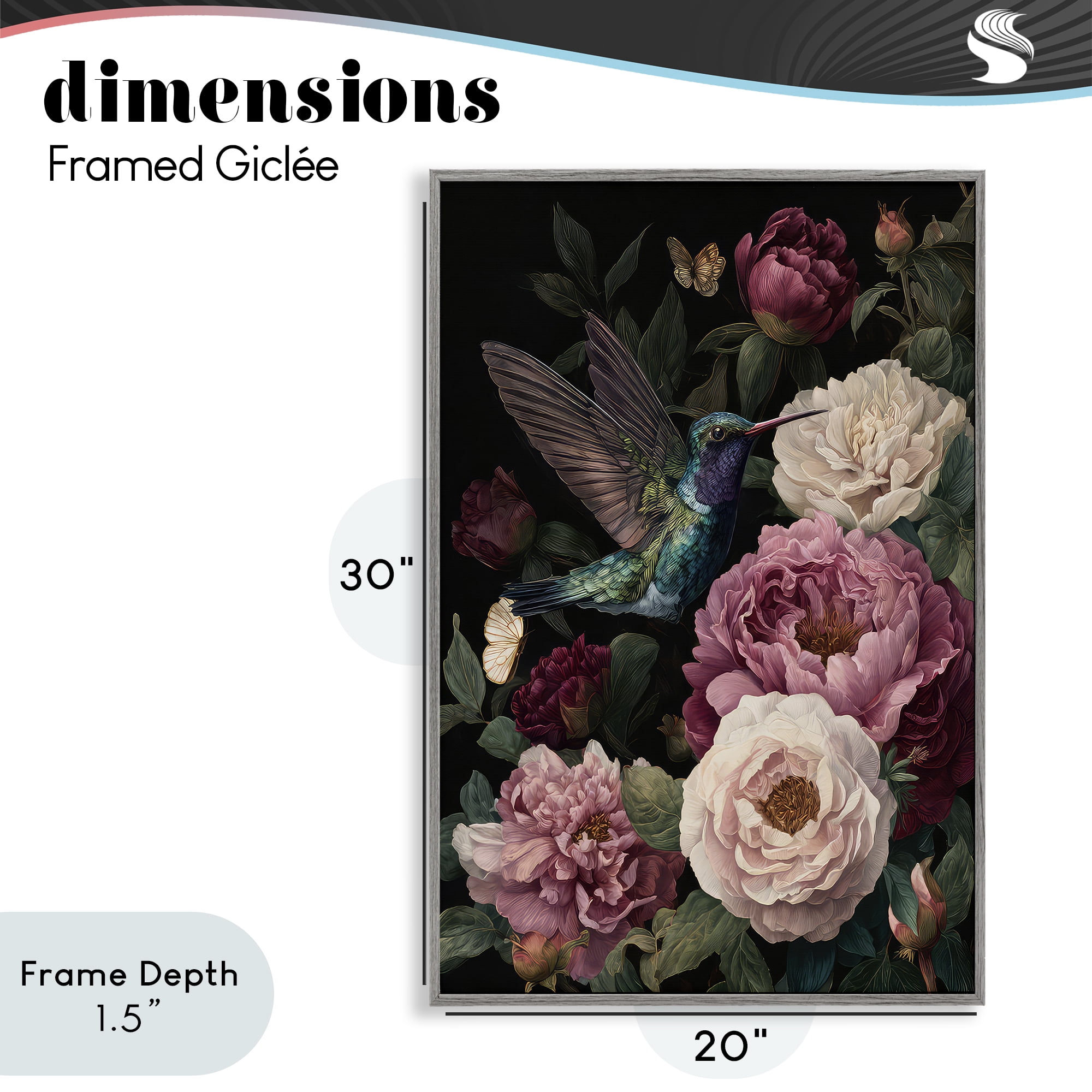 Stupell Industries Hummingbird & Lush Peonies Gray Framed Giclee Art, design by The Wands Want