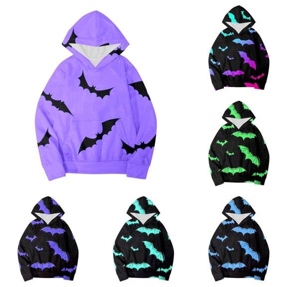 Weebloom Halloween Boys Girls Hoodie For Teen Child Long Sleeve Cartoon Warm Hoodie Pullover With Pocket Tops Outfits Sweatshirts For Kids Purple 10-12 Years