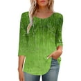 thumbnail image 6 of BangWanChi Women's New 3/4 Sleeve Round Neck Cover Casual Pleated Tunic Top Curved Hem Printed Fashion Tops, 6 of 6