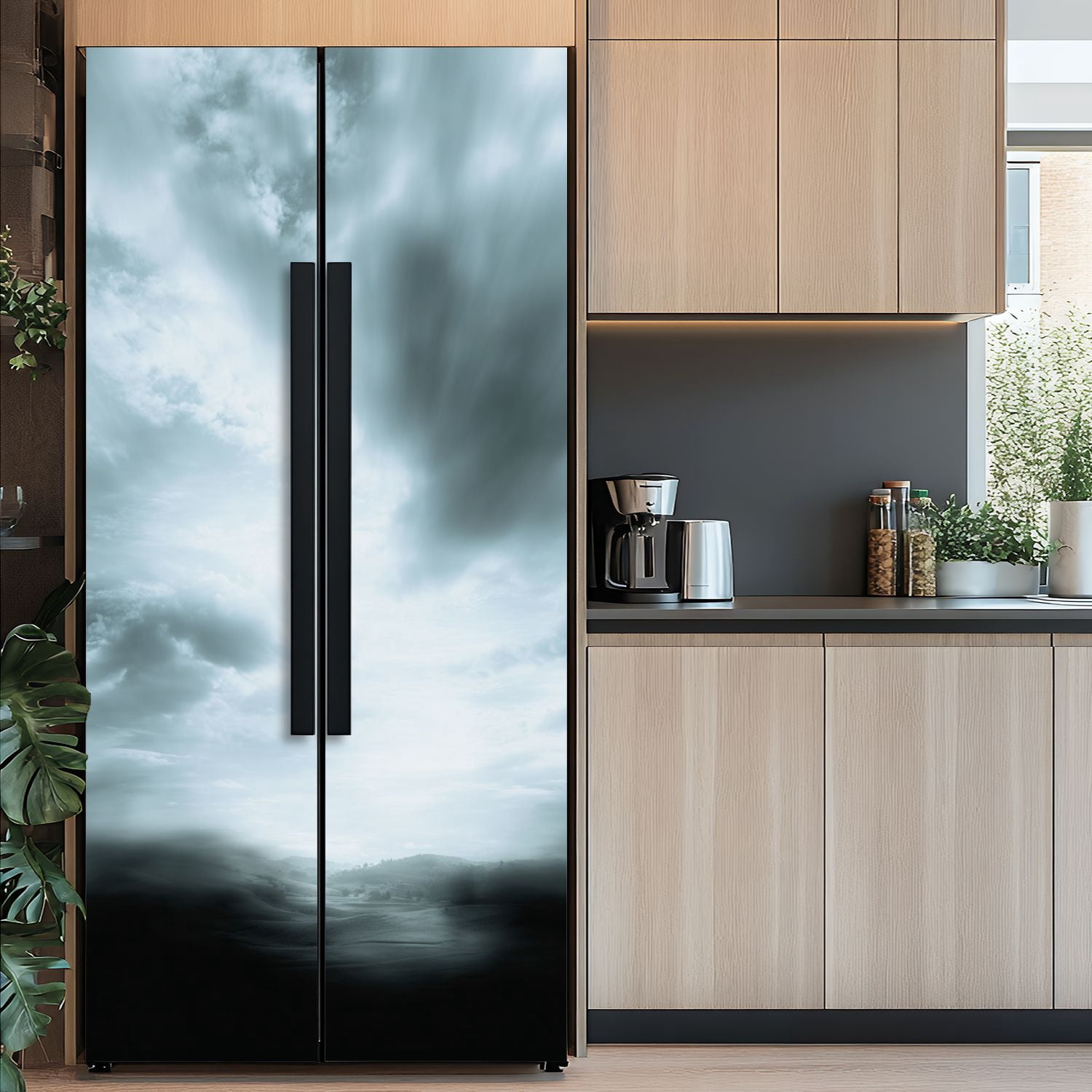 Self Adhesive Vinyl Refrigerator Wrap Set sky clouds Door Mural Removable Fridge Sticker Peel and Stick&nbsp;Full Door Cover Decal Kitchen Bar Decor