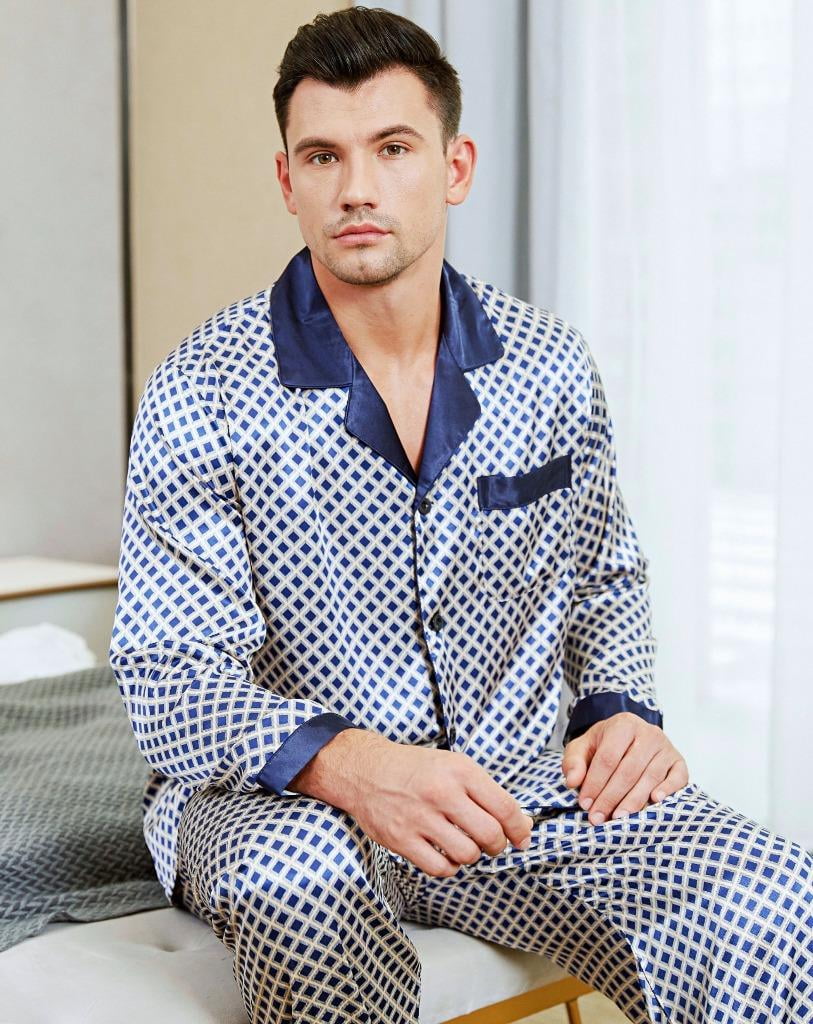 LONXU Men's Pajamas Sets Lucky Blue Dots Printing Sleepwear Plus 4XL ...