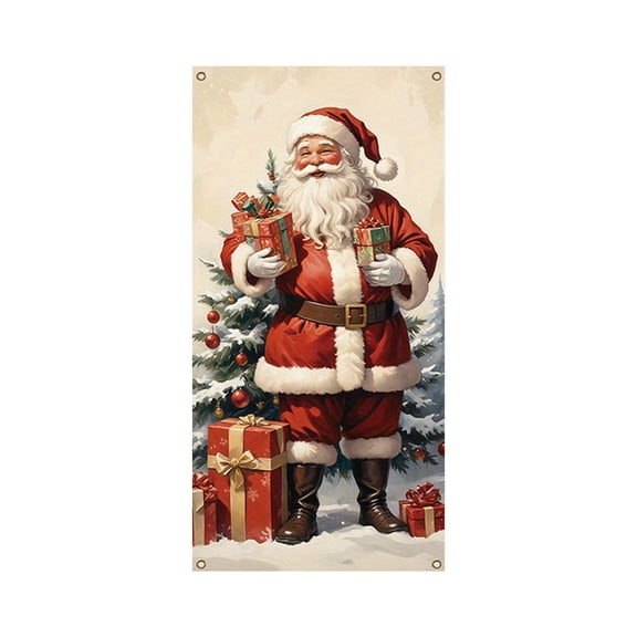 35 x 71 Inch Christmas Door Cover – Santa Claus Pattern Holiday Door Decoration, Polyester Banner for Front Door, Wall, Indoor Party & Festival Display